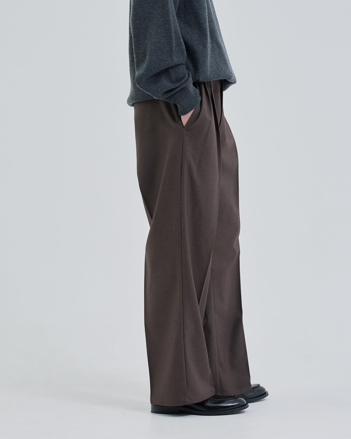 2Tuck Wide Wool Touch Slacks -brown-（16）