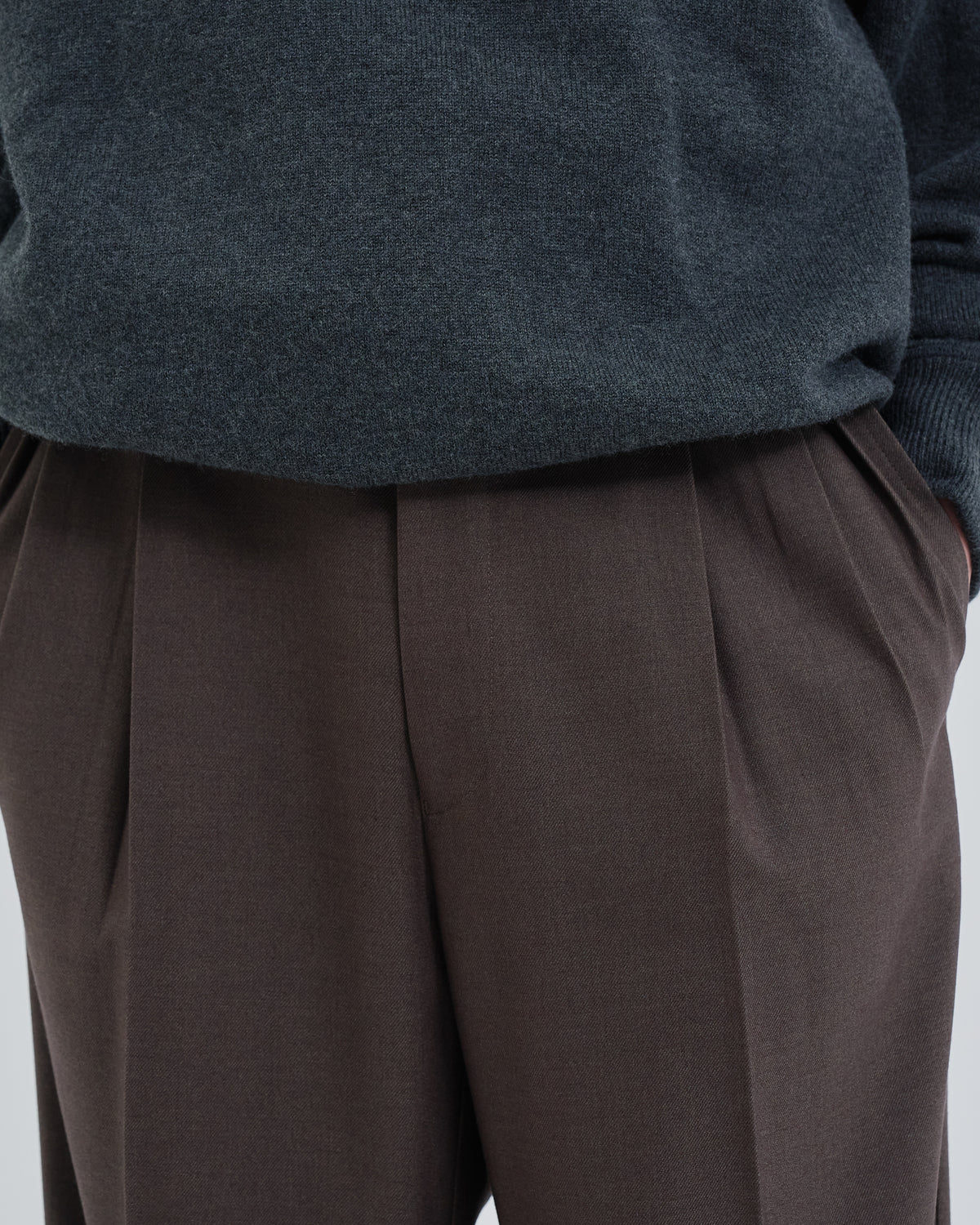 2Tuck Wide Wool Touch Slacks -brown-（2）