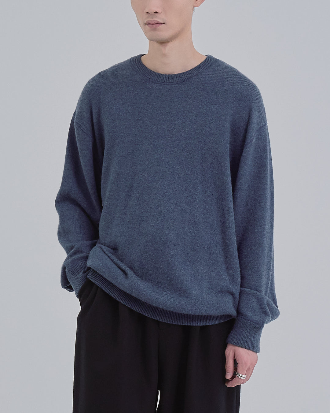 Sweat Touch Crew Neck Knit -blue-