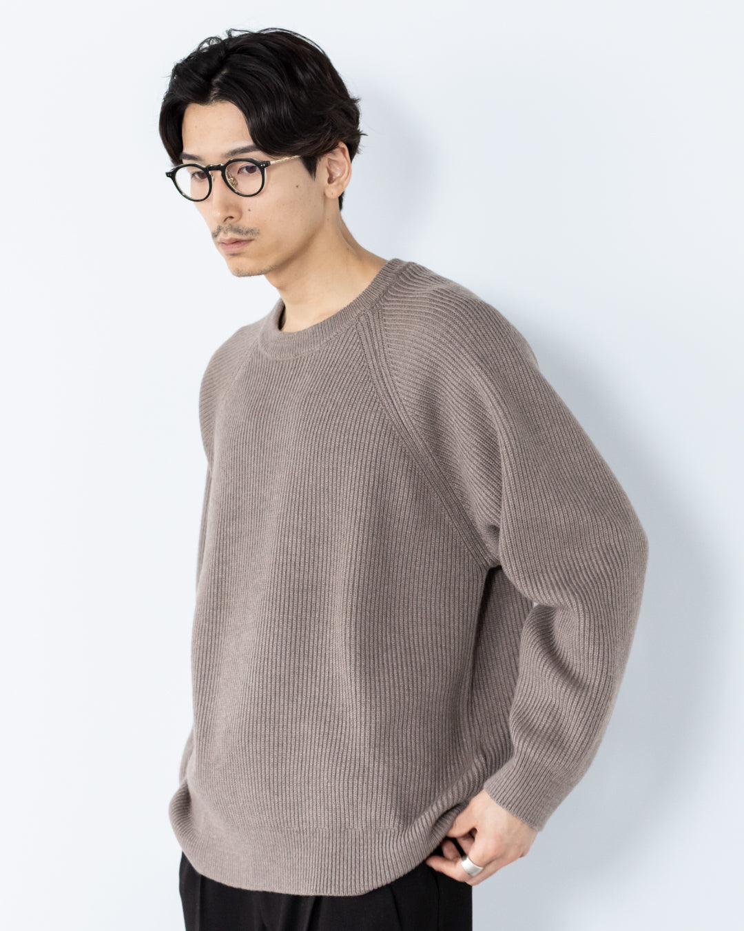 Wool Mixed Crewneck Knit -greige-