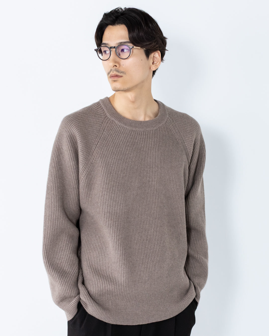 Wool Mixed Crewneck Knit -navy-
