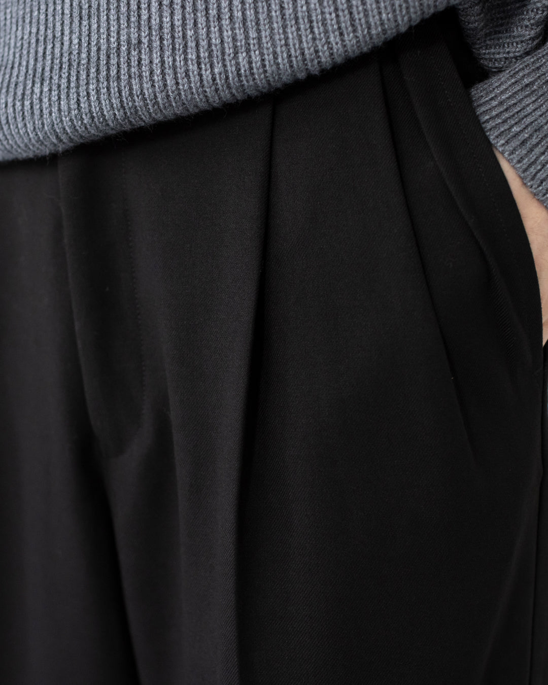 2Tuck Wide Wool Touch Slacks -black-