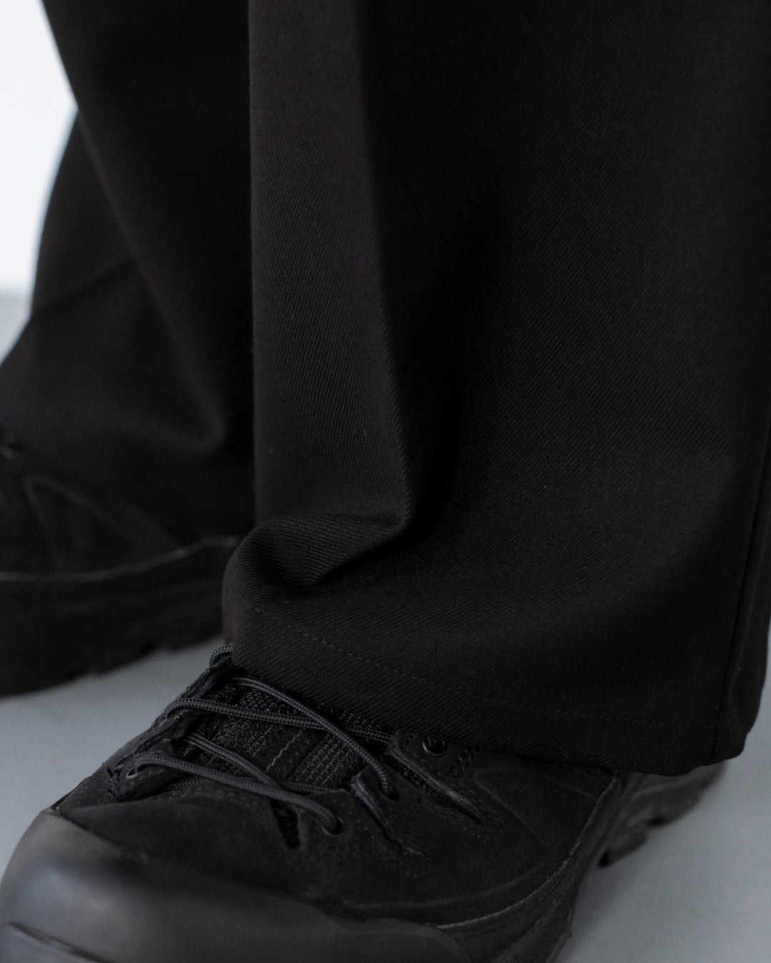 2Tuck Wide Wool Touch Slacks -black-