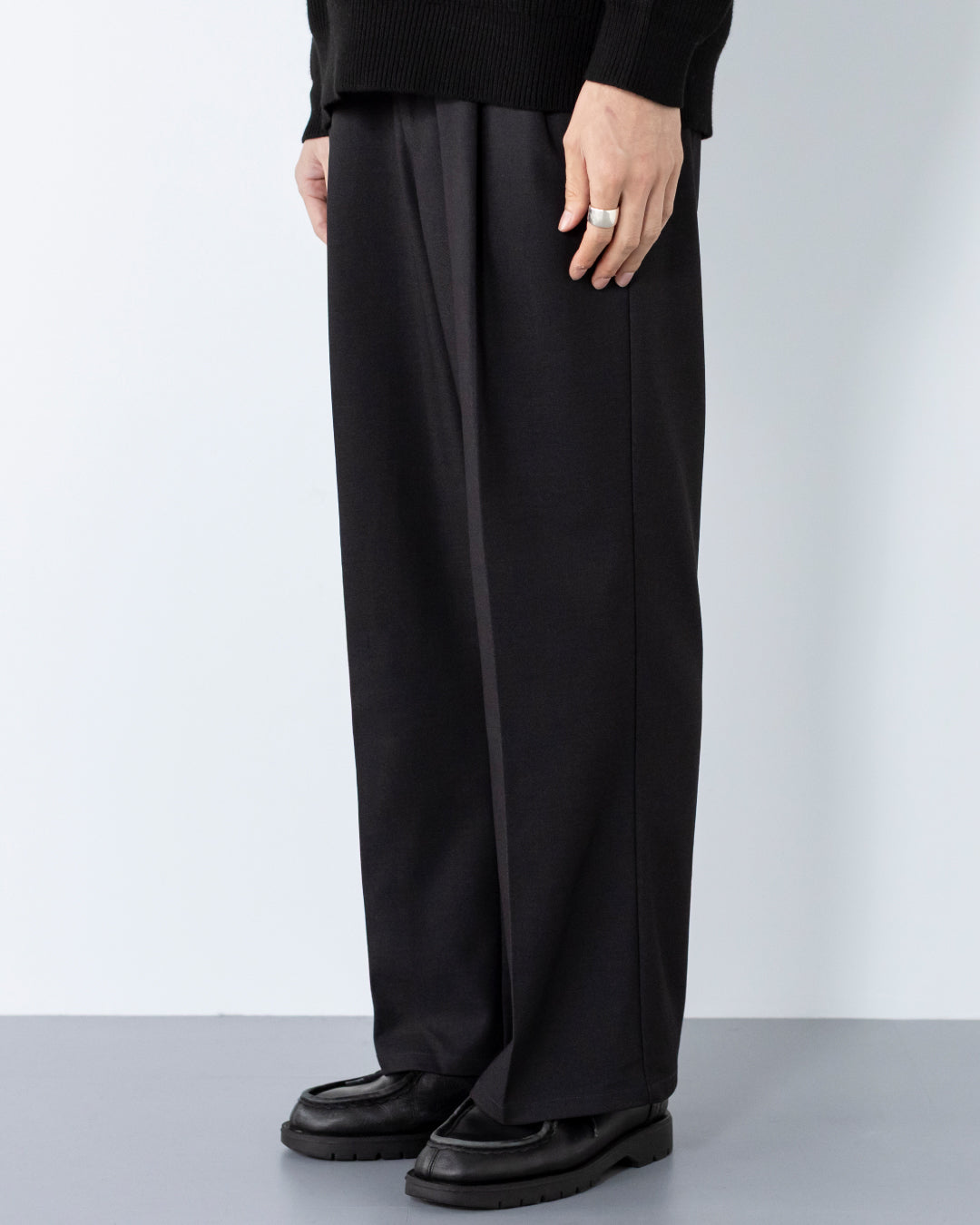 2Tuck Wide Wool Touch Slacks -dark gray-