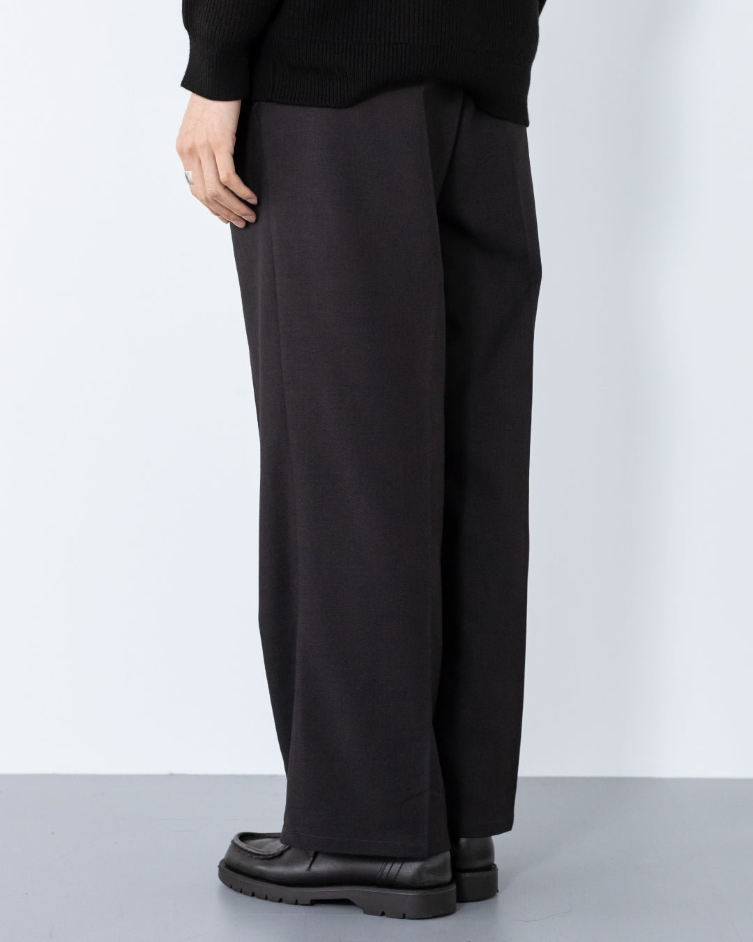 2Tuck Wide Wool Touch Slacks -dark gray-
