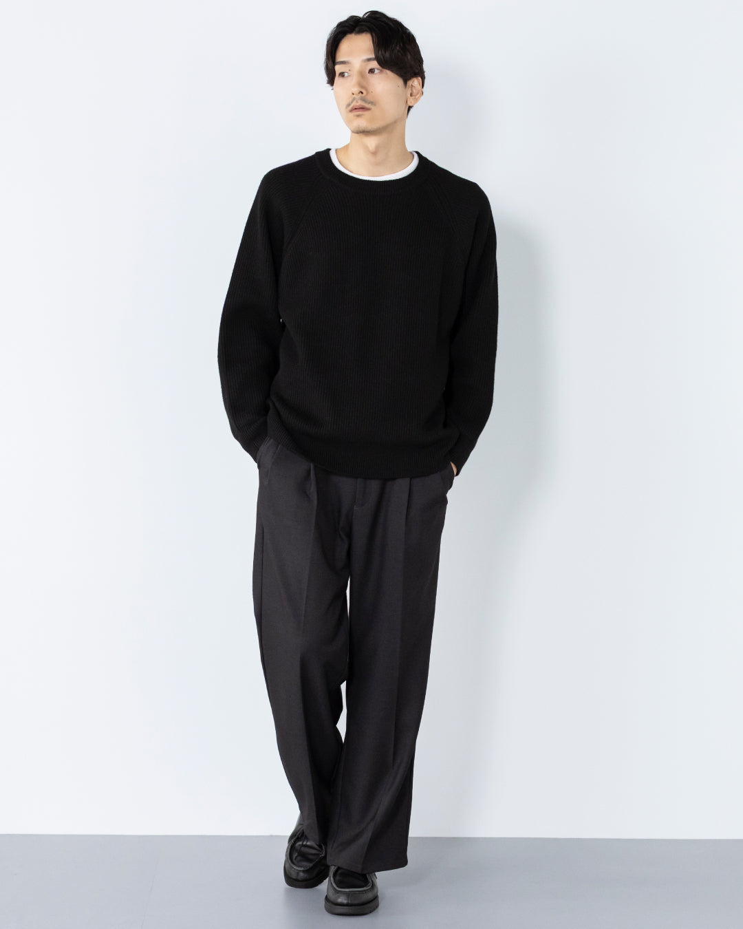 2Tuck Wide Wool Touch Slacks -dark gray-