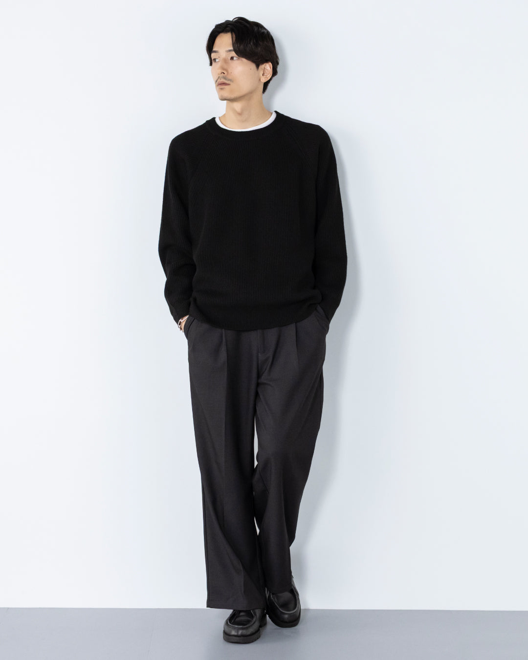 2Tuck Wide Wool Touch Slacks -dark gray-