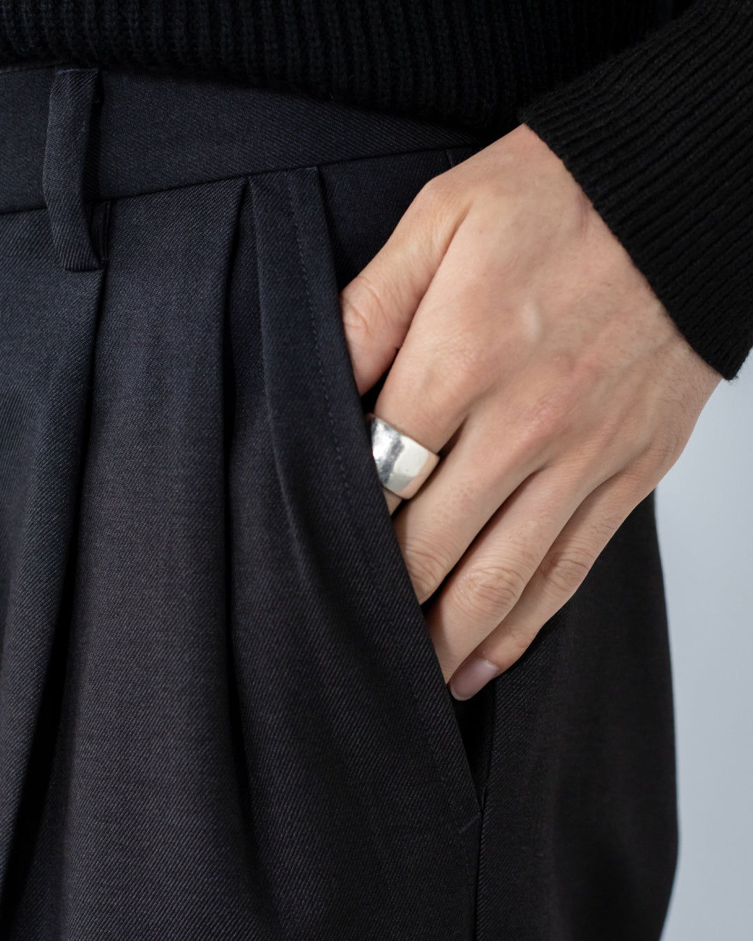 2Tuck Wide Wool Touch Slacks -dark gray-