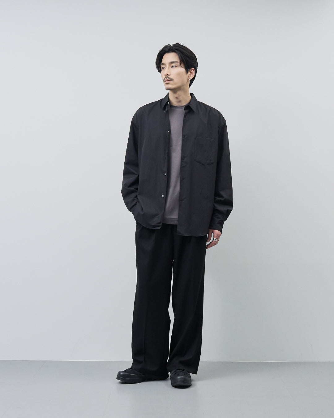 Relaxed Fit Regular Collar L/S Shirt -black- Relaxed Fit Regular Collar L/S Shirt -black-