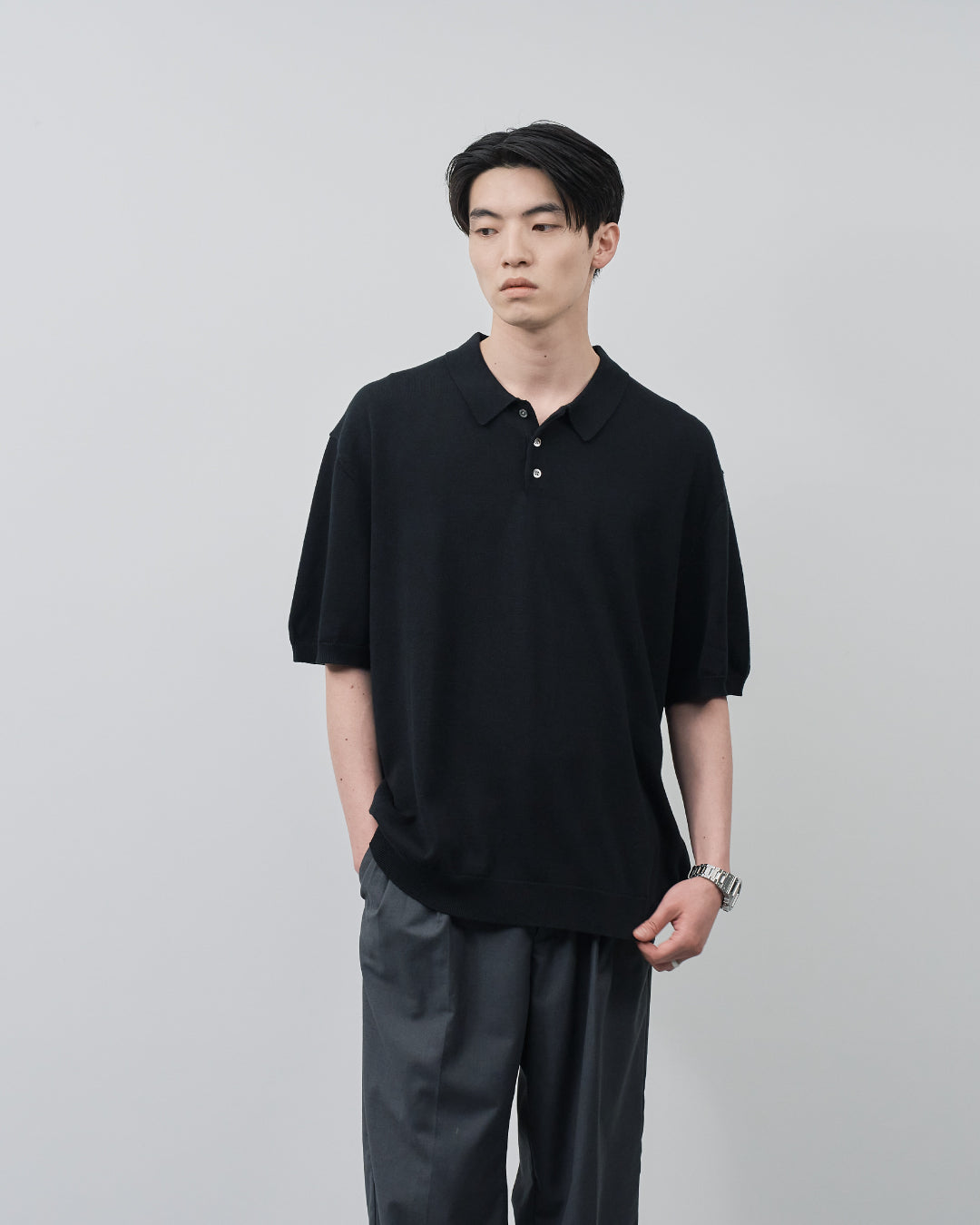 S/S Dry Knit Polo -black-
