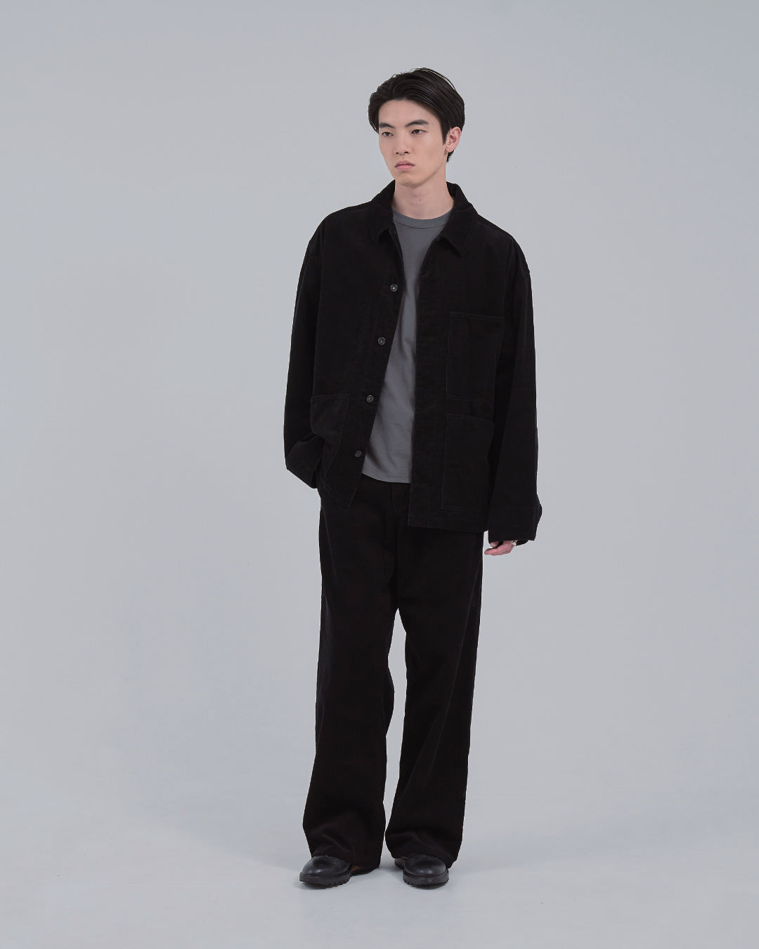 Relaxed Fit Corduroy Jacket -black-