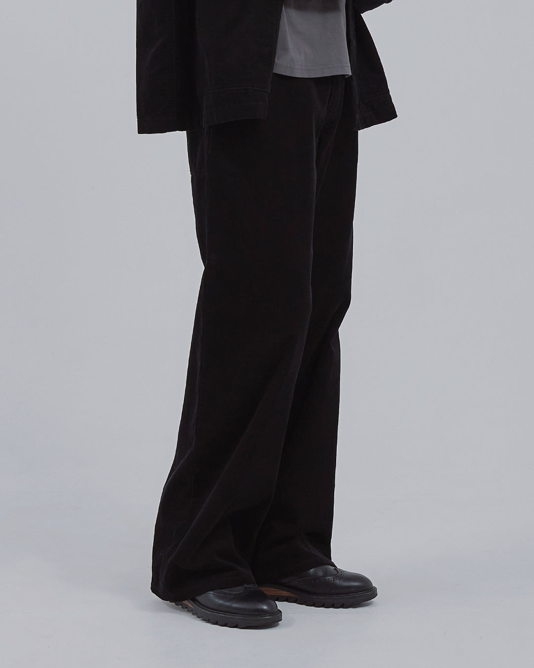 Corduroy Wide Straight Pants -black-