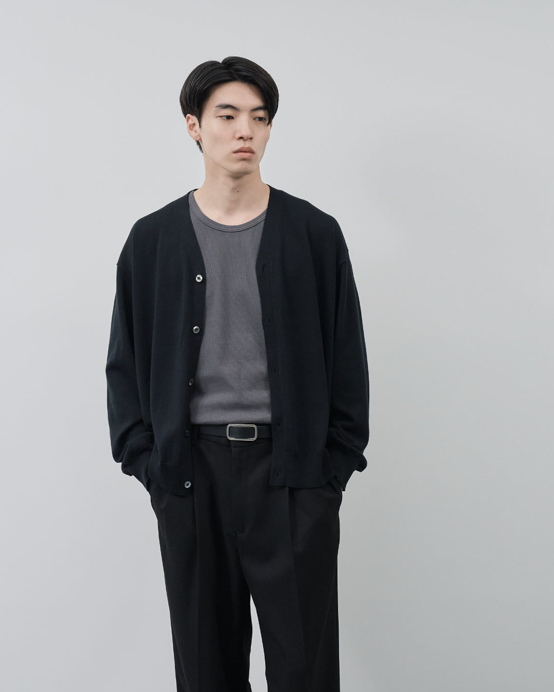 Sheer L/S Cardigan -black-