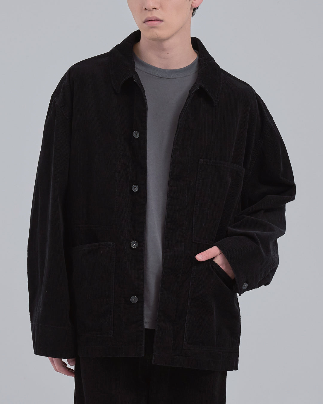 Relaxed Fit Corduroy Jacket -black-