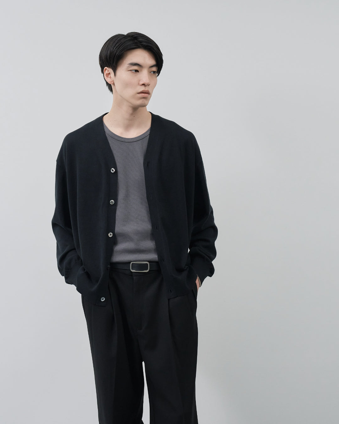 Sheer L/S Cardigan -black-