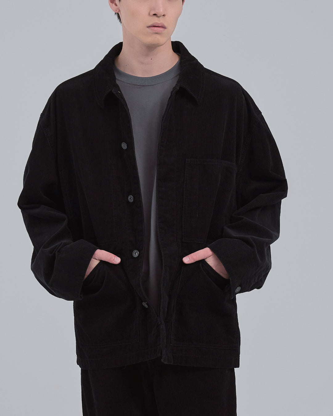 Relaxed Fit Corduroy Jacket -black-