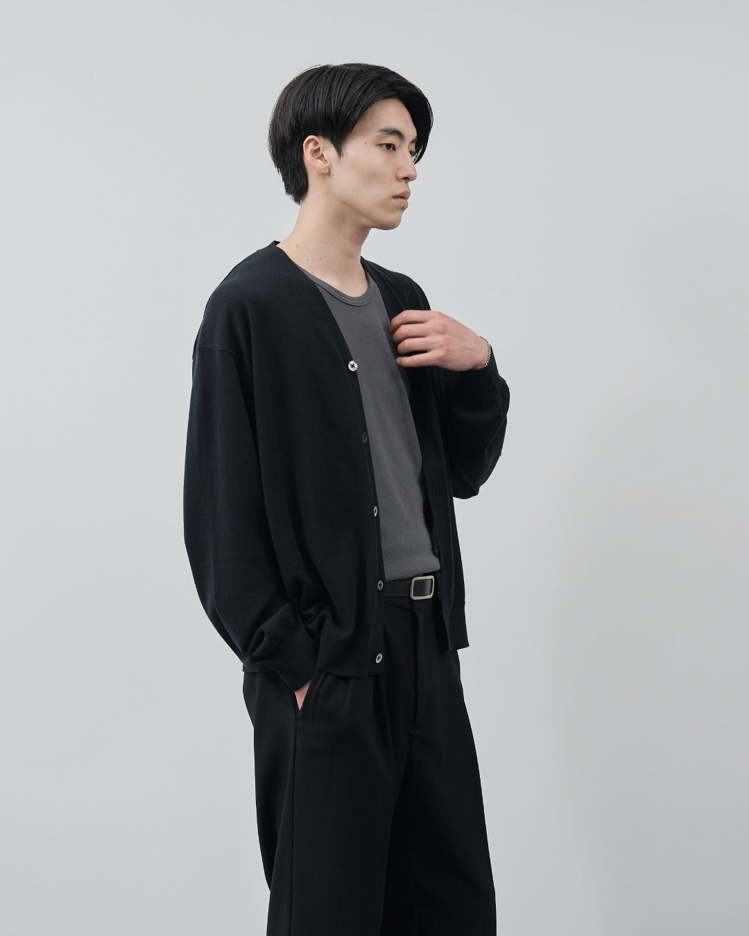 Sheer L/S Cardigan -black-