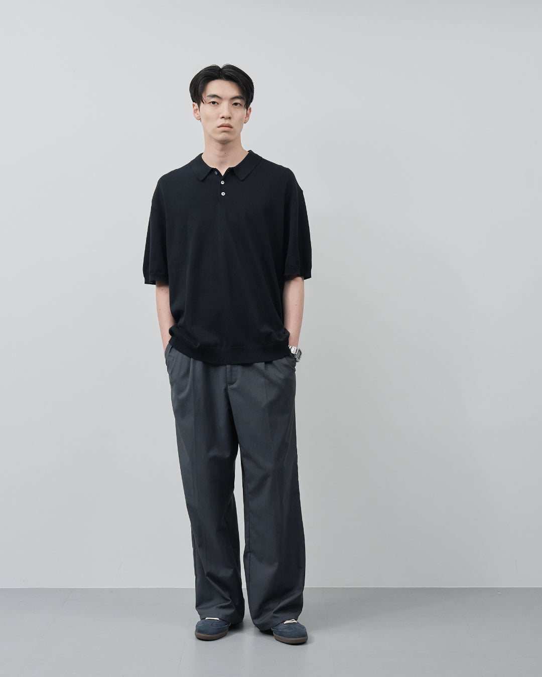 S/S Dry Knit Polo -black-