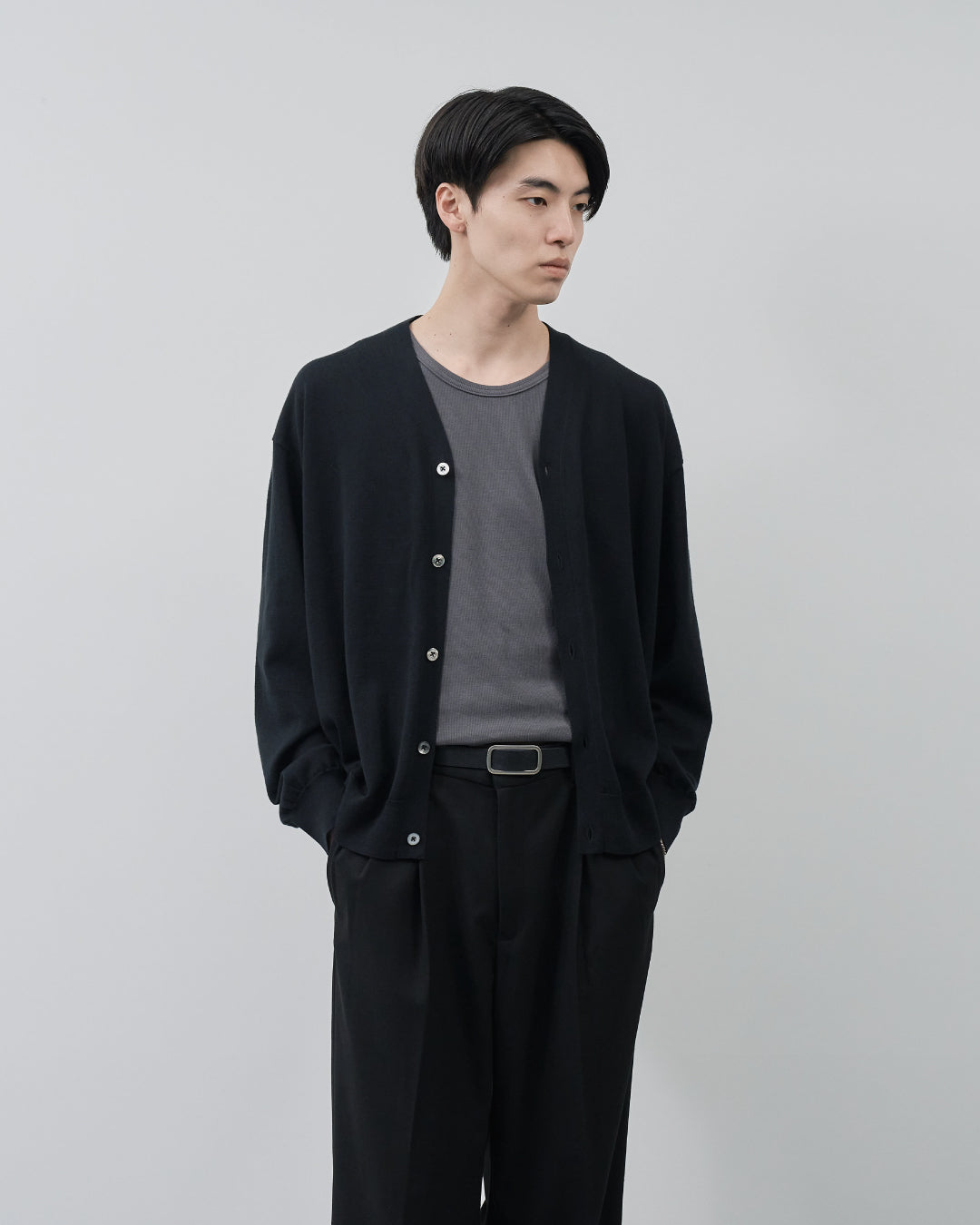 Séfr Osho Lサイズ 黒カーディガン Sheer L/S Cardigan -black-