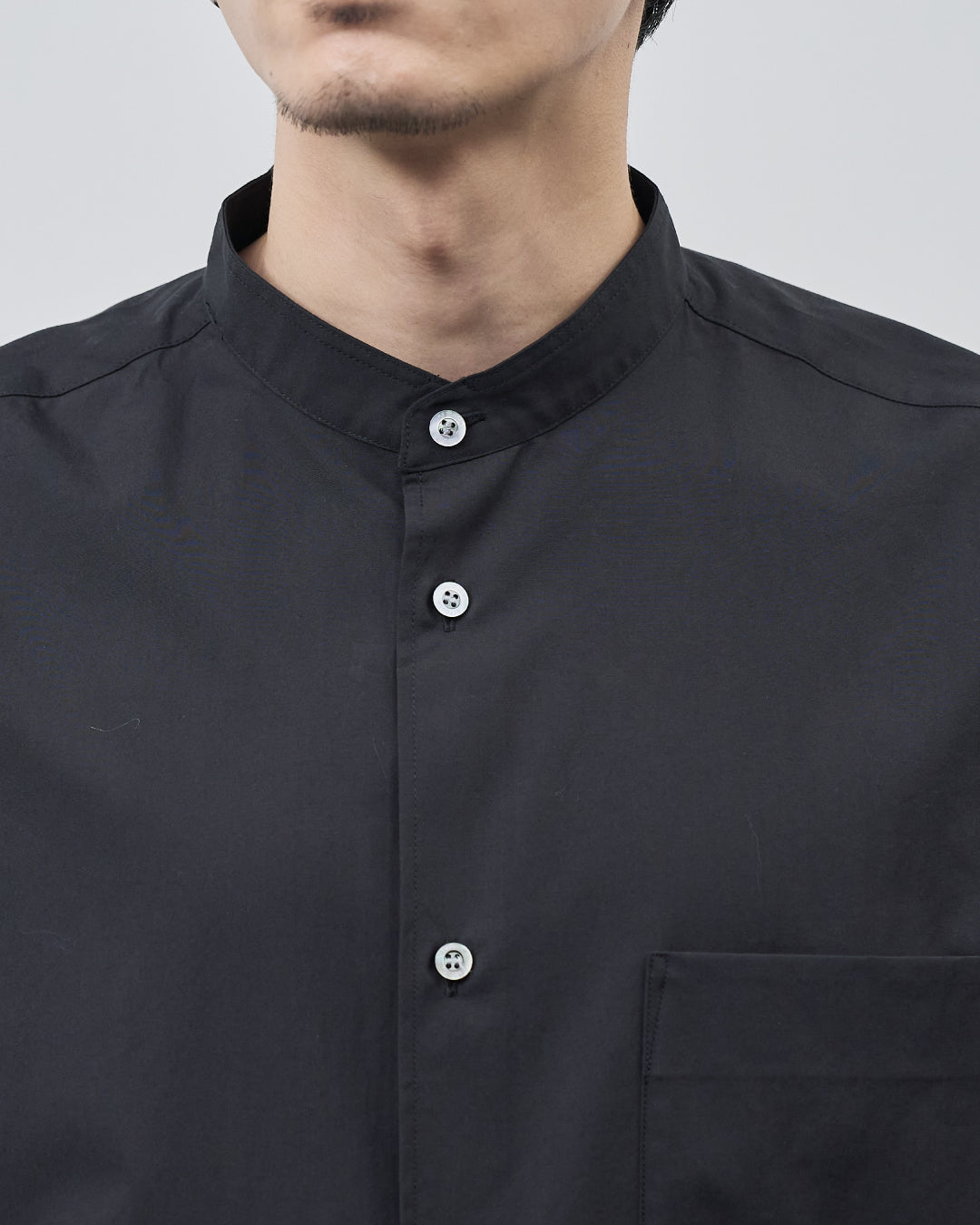 Relaxed Fit Band Collar L/S Shirt -black-