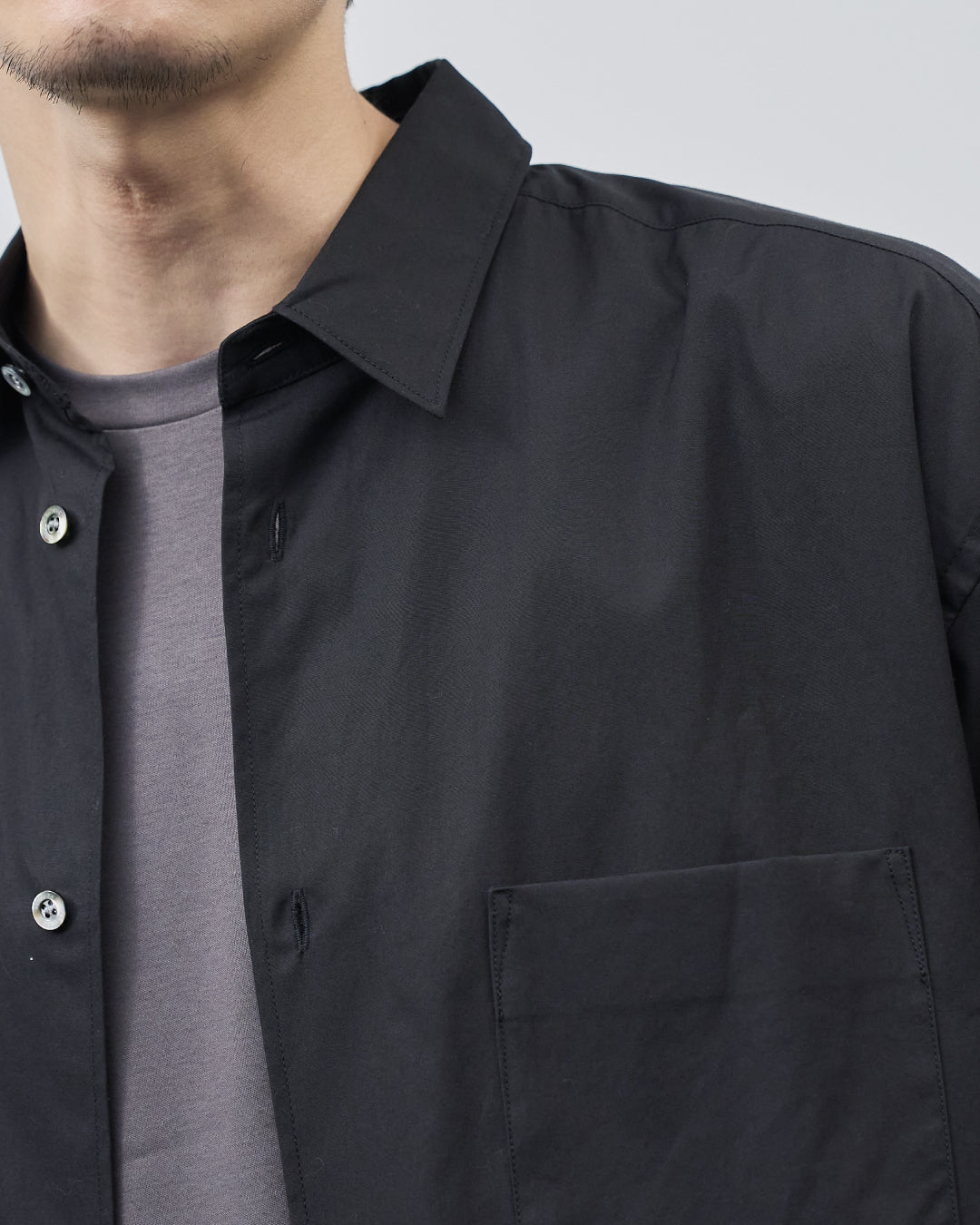 Relaxed Fit Regular Collar L/S Shirt -black-