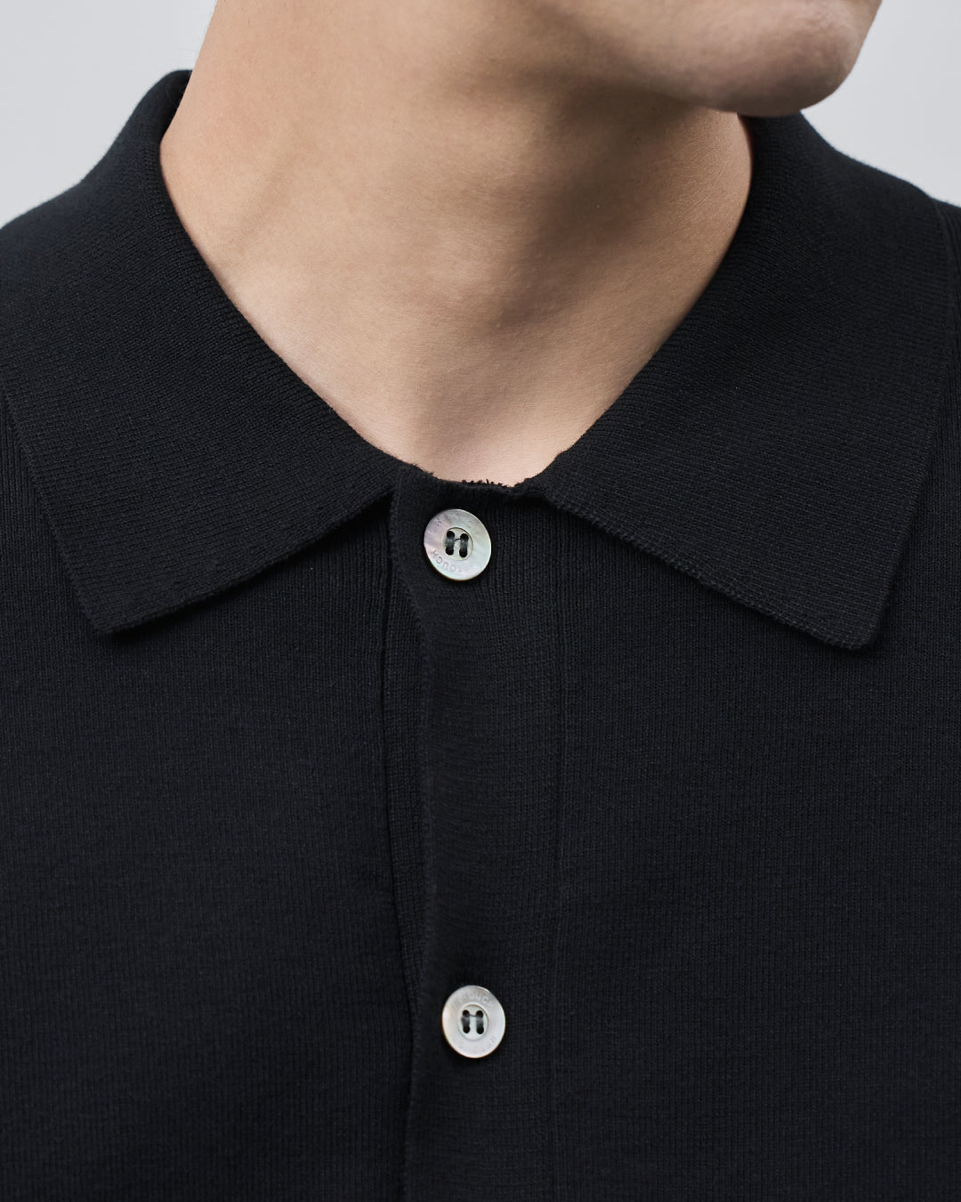 High Twist Cotton×Nylon Collared Knit Cardigan -black-