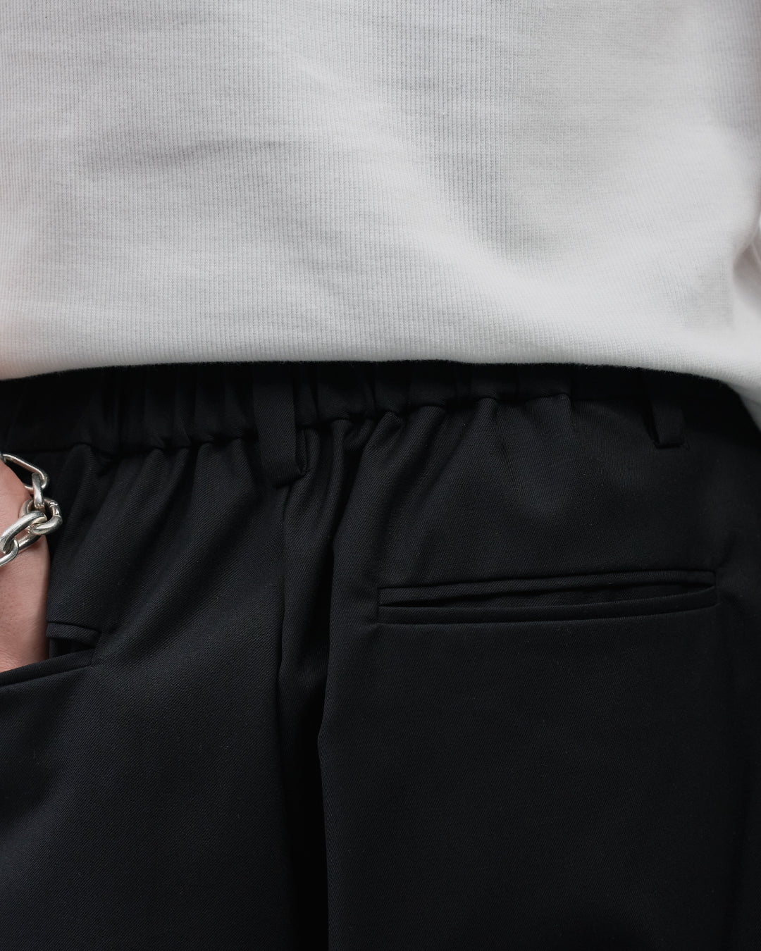 1Tuck Wide Easy Half Slacks -black-