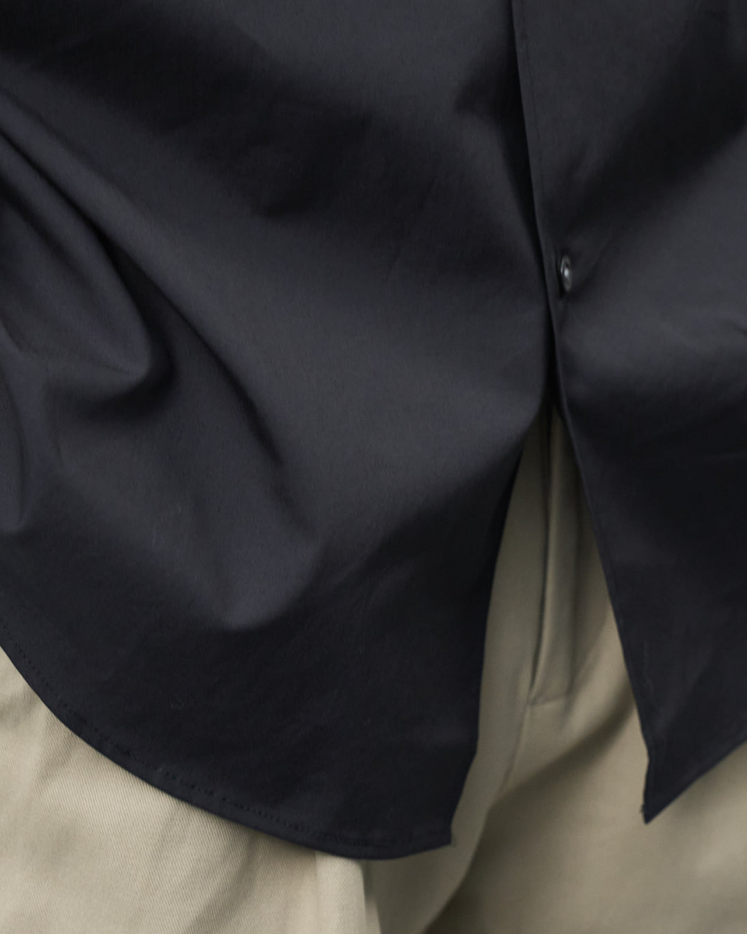 Relaxed Fit Band Collar L/S Shirt -black-