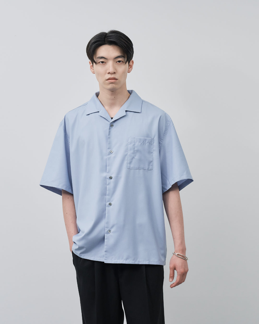 Italian Open-Collar S/S Shirt -saxe blue-