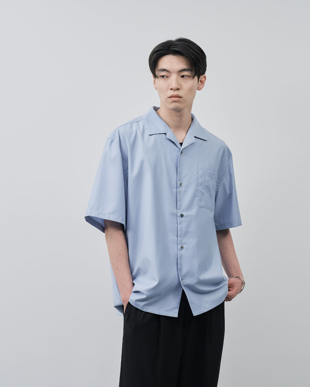 Italian Open-Collar S/S Shirt -saxe blue-
