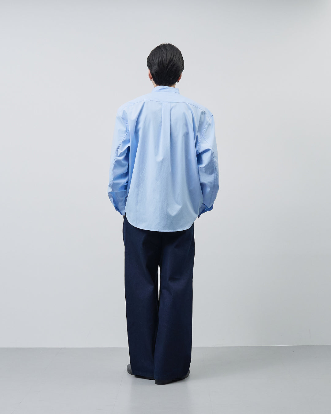 Relaxed Fit Band Collar L/S Shirt -saxe blue-