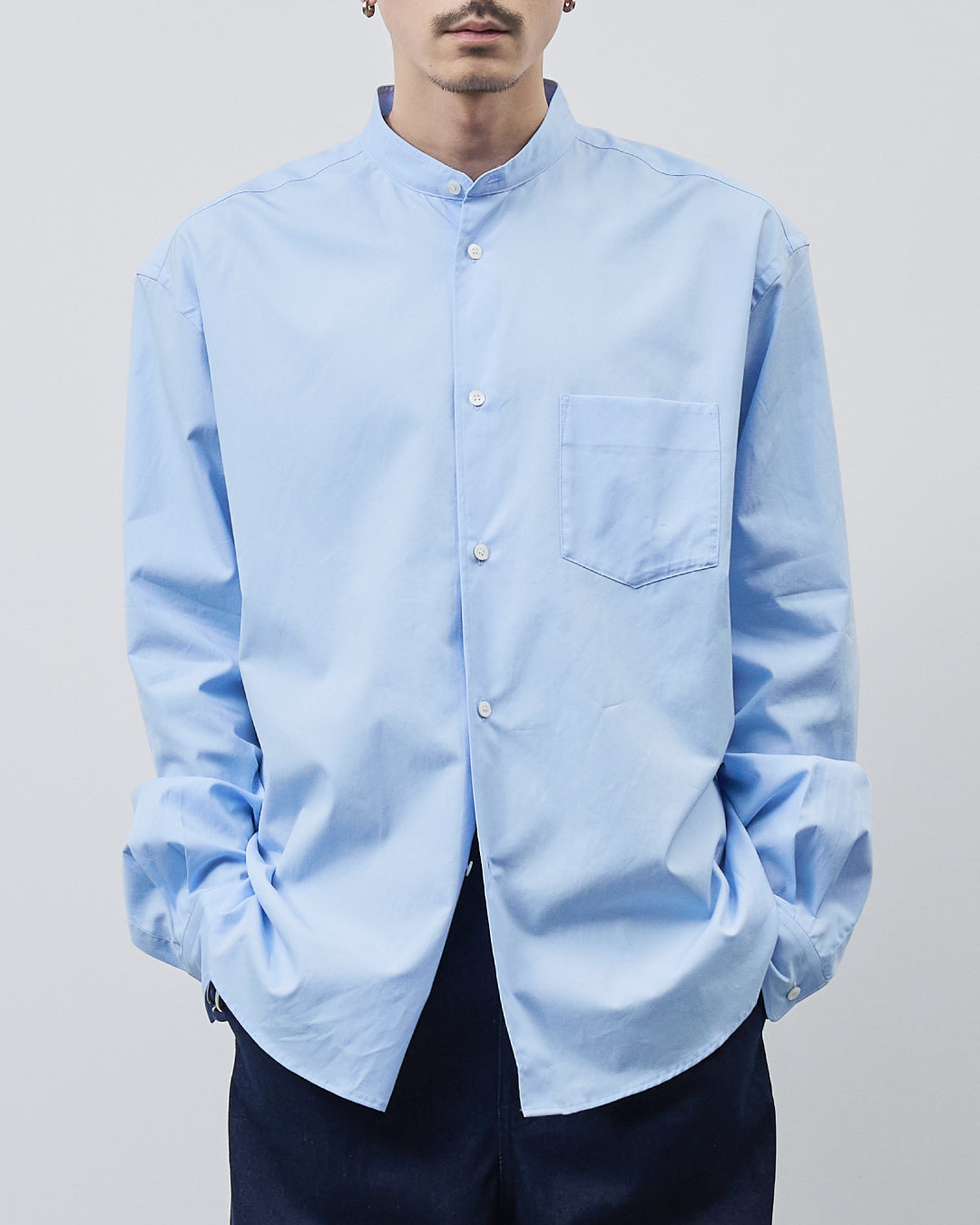 Relaxed Fit Band Collar L/S Shirt -navy-