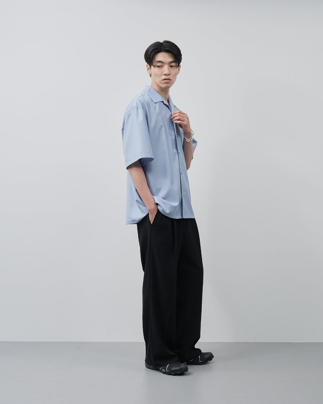Italian Open-Collar S/S Shirt -saxe blue-