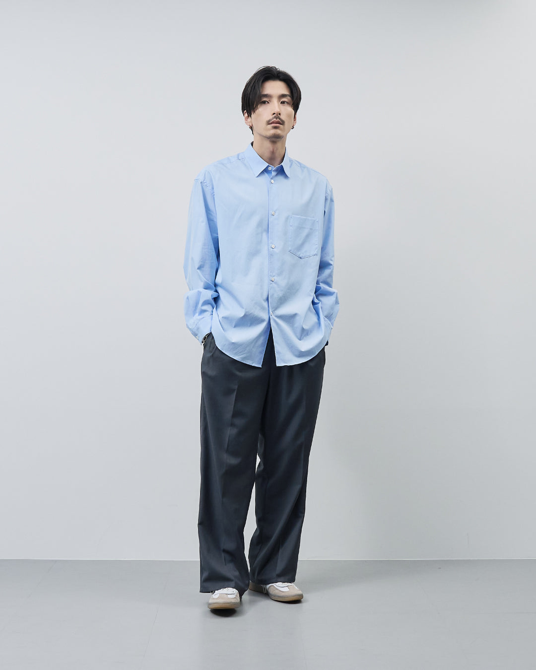 トップス RETOUCH Relaxed Fit L/S Shirt light blue Relaxed Fit Regular Collar L/S Shirt -saxe blue-