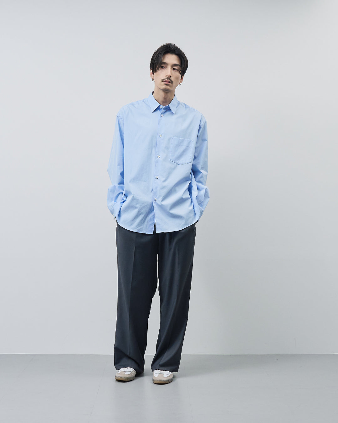 Relaxed Fit Regular Collar L/S Shirt -saxe blue-