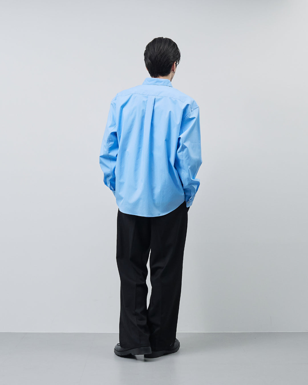 Relaxed Fit Regular Collar L/S Shirt -blue-