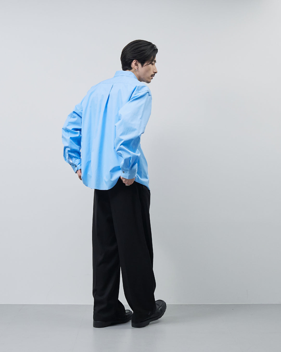 Relaxed Fit Regular Collar L/S Shirt -blue-