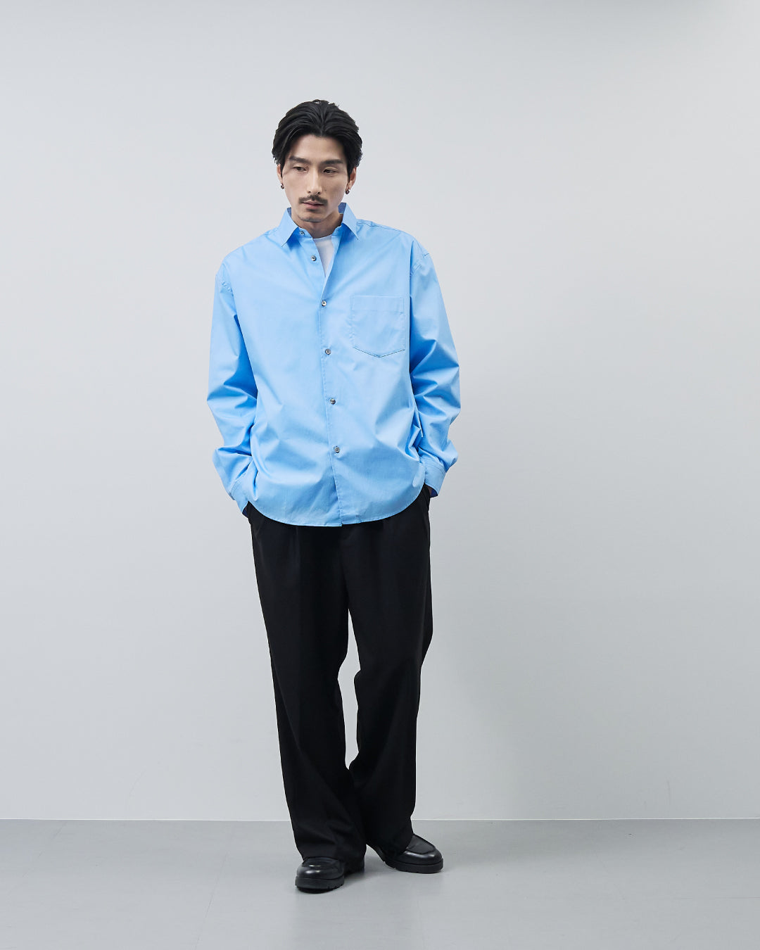 Relaxed Fit Regular Collar L/S Shirt -blue-
