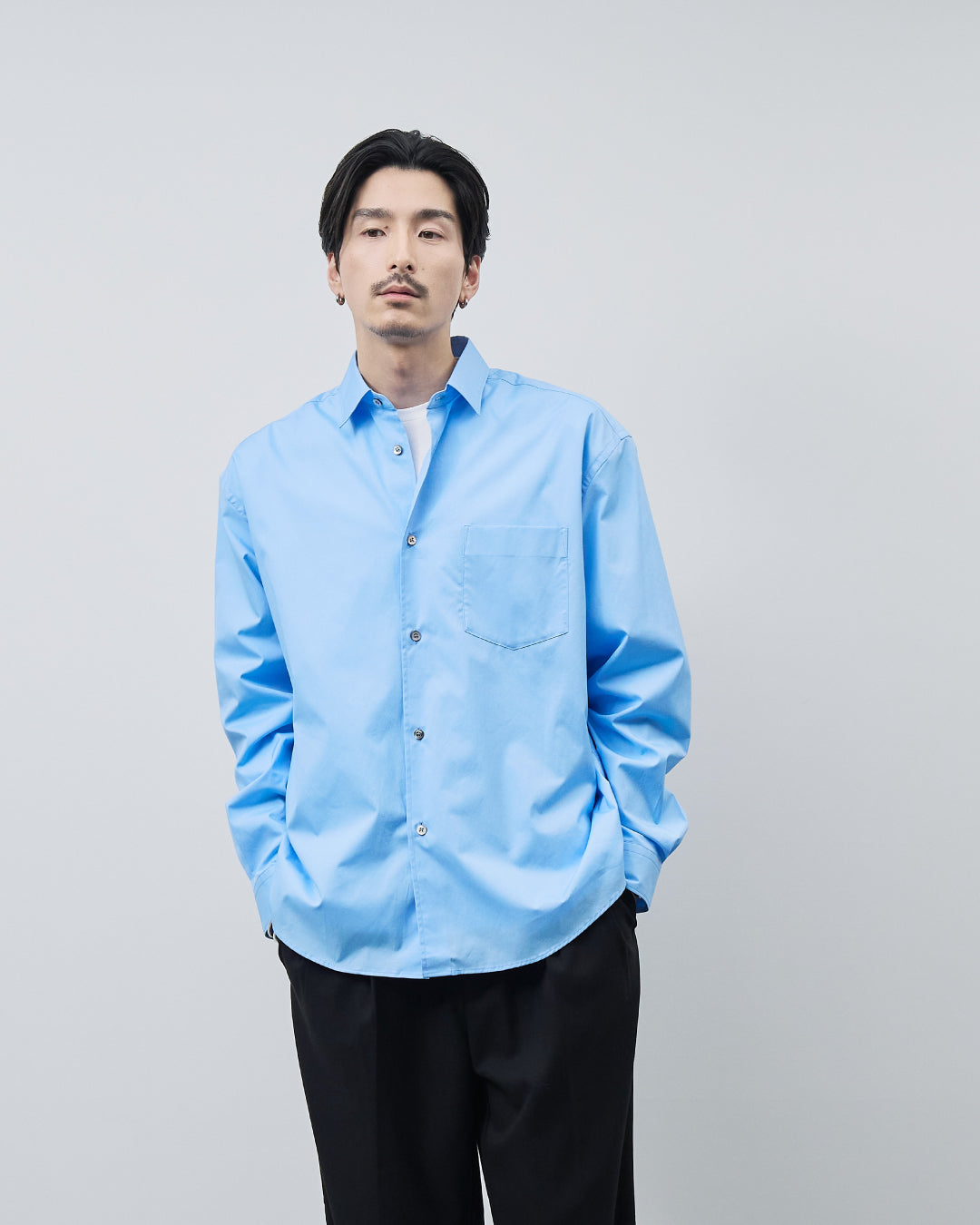 Relaxed Fit Regular Collar L/S Shirt -blue-