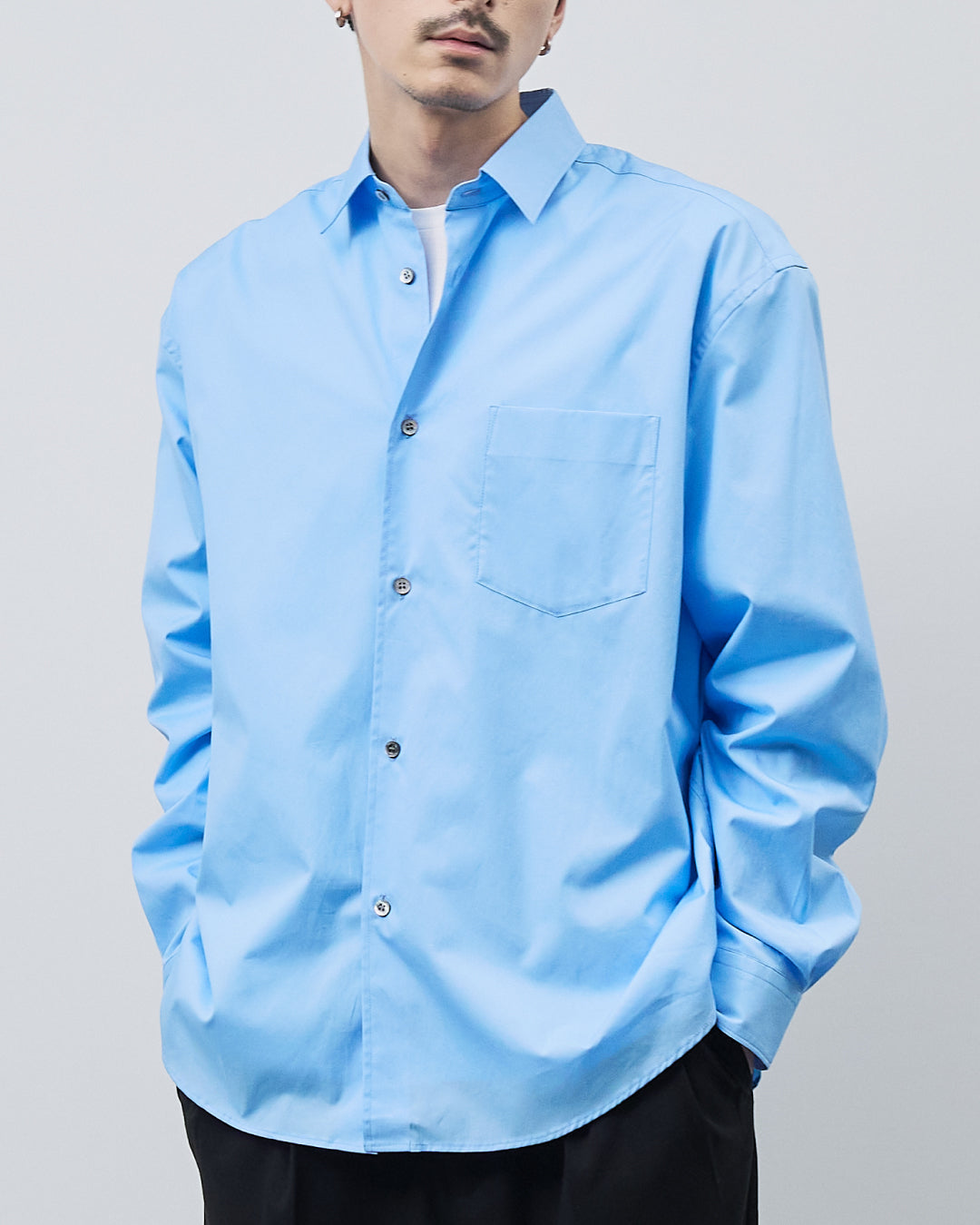 Relaxed Fit Regular Collar L/S Shirt -blue-