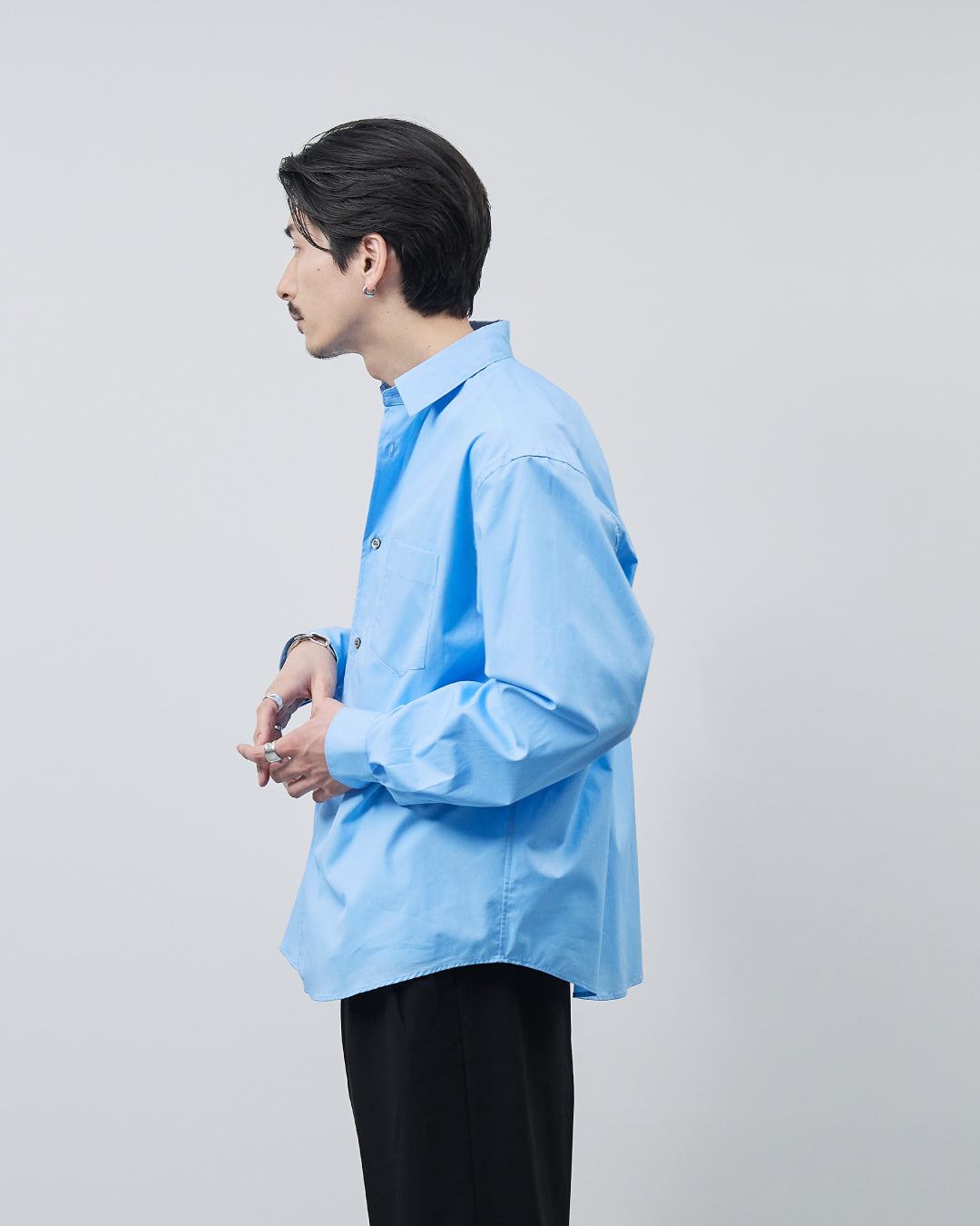 Relaxed Fit Regular Collar L/S Shirt -blue-