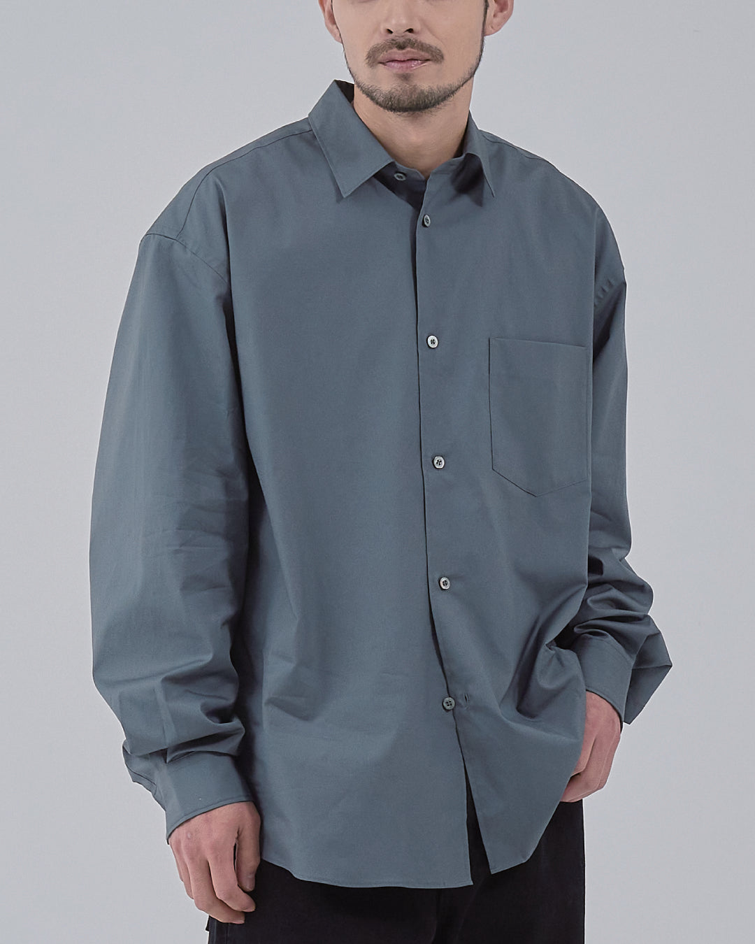 Relaxed Fit Regular Collar L/S Shirt -dark gray-