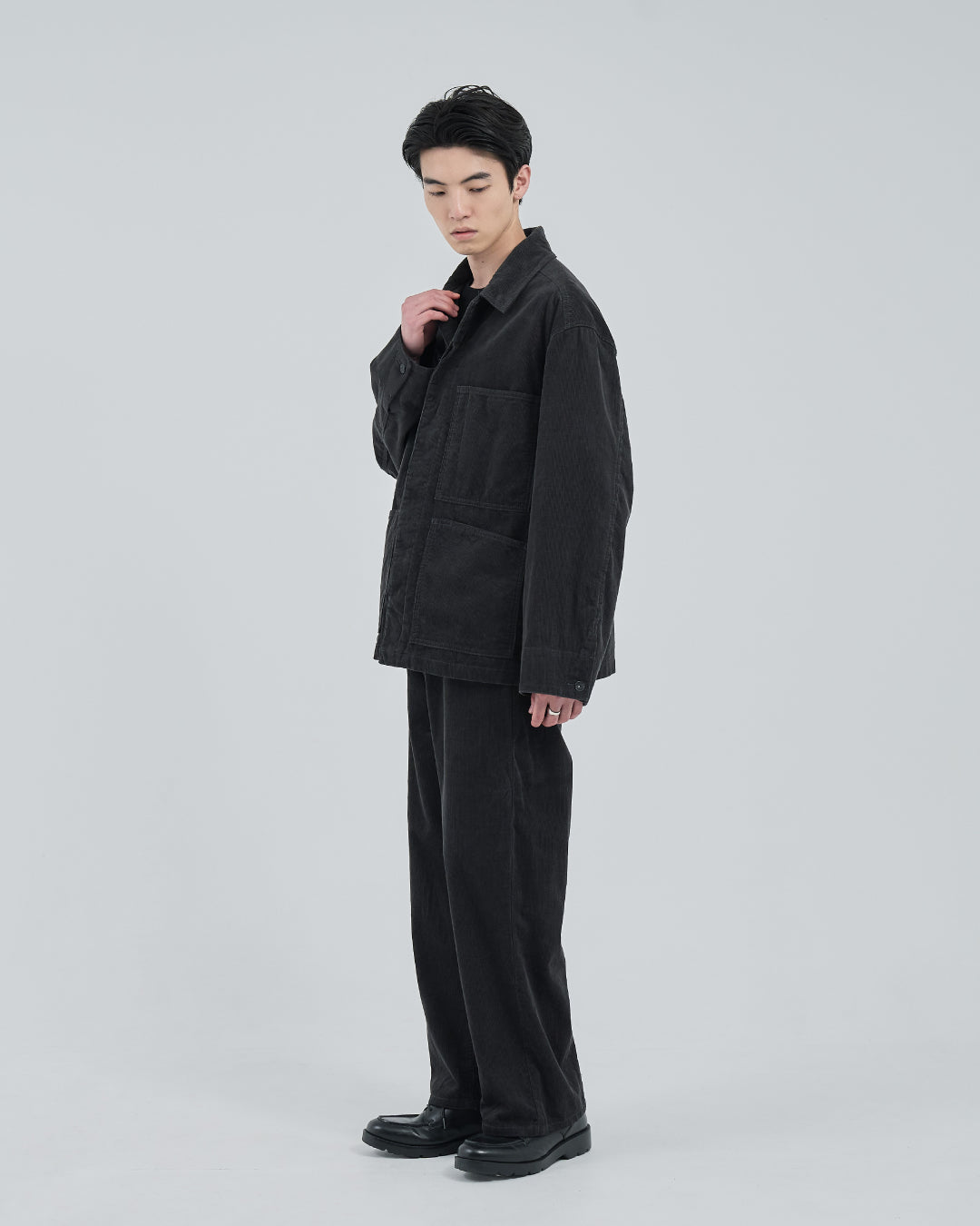 Corduroy Wide Straight Pants -charcoal-
