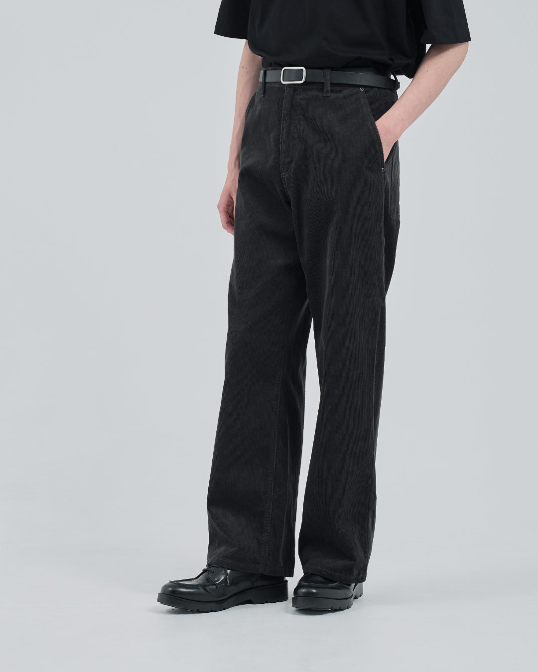 Corduroy Wide Straight Pants -charcoal-