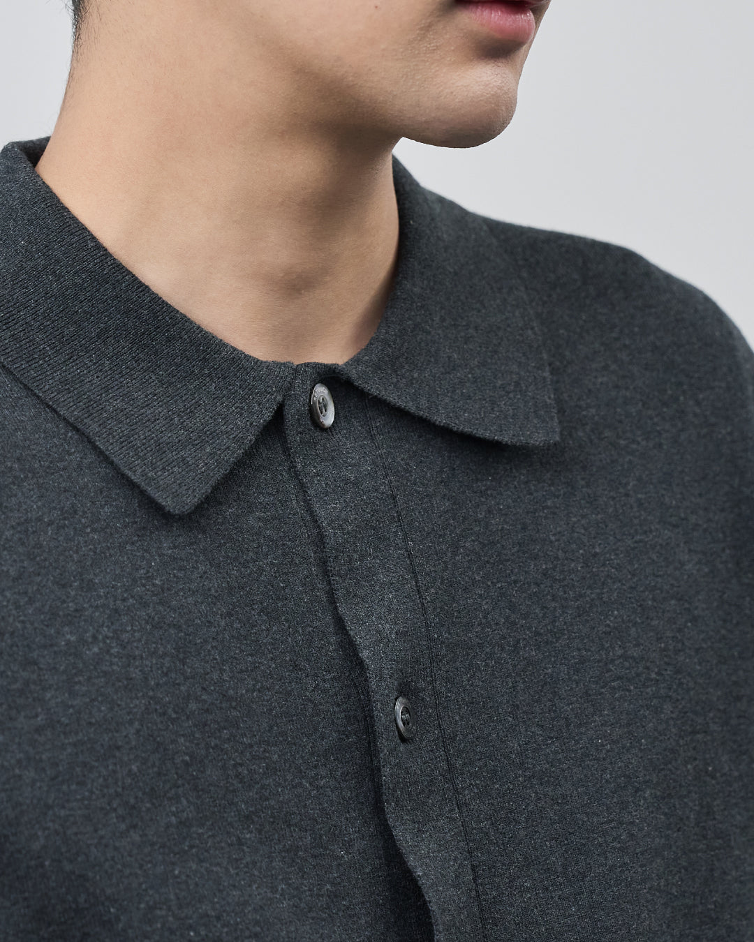 High Twist Cotton×Nylon Collared Knit Cardigan -dark gray-