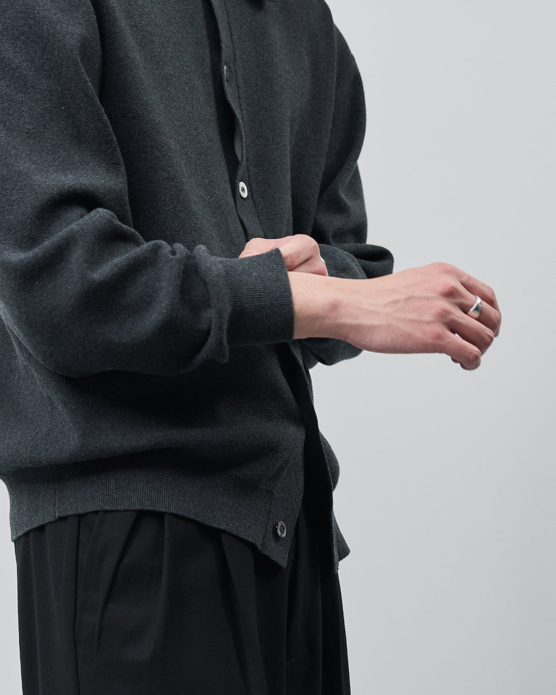 High Twist Cotton×Nylon Collared Knit Cardigan -dark gray-