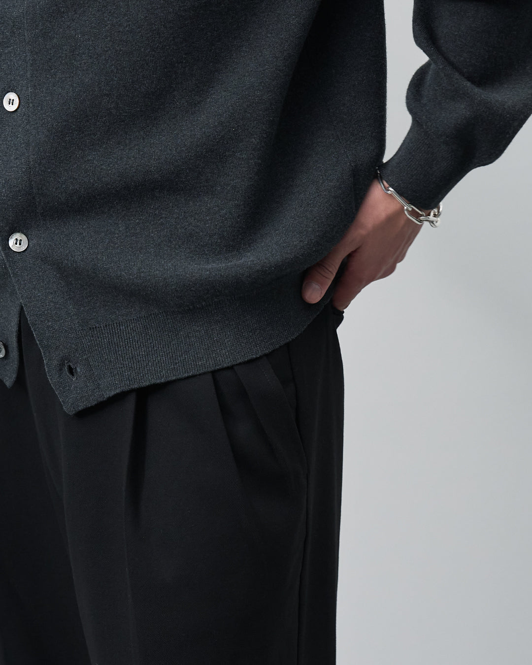 High Twist Cotton×Nylon Collared Knit Cardigan -dark gray-