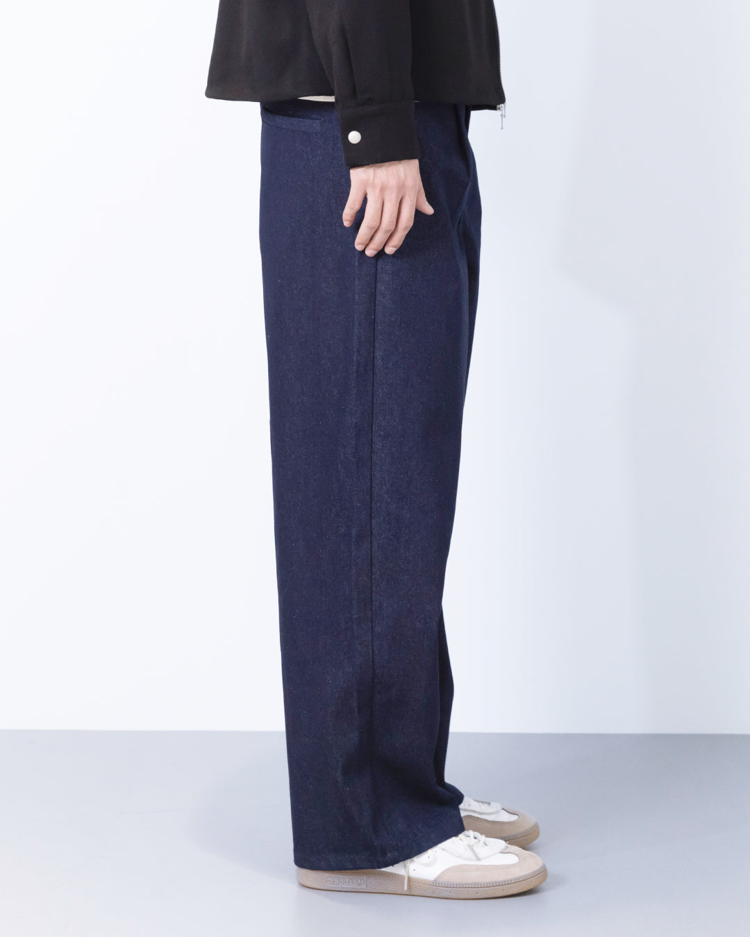Wide Straight Denim Pants -indigo-