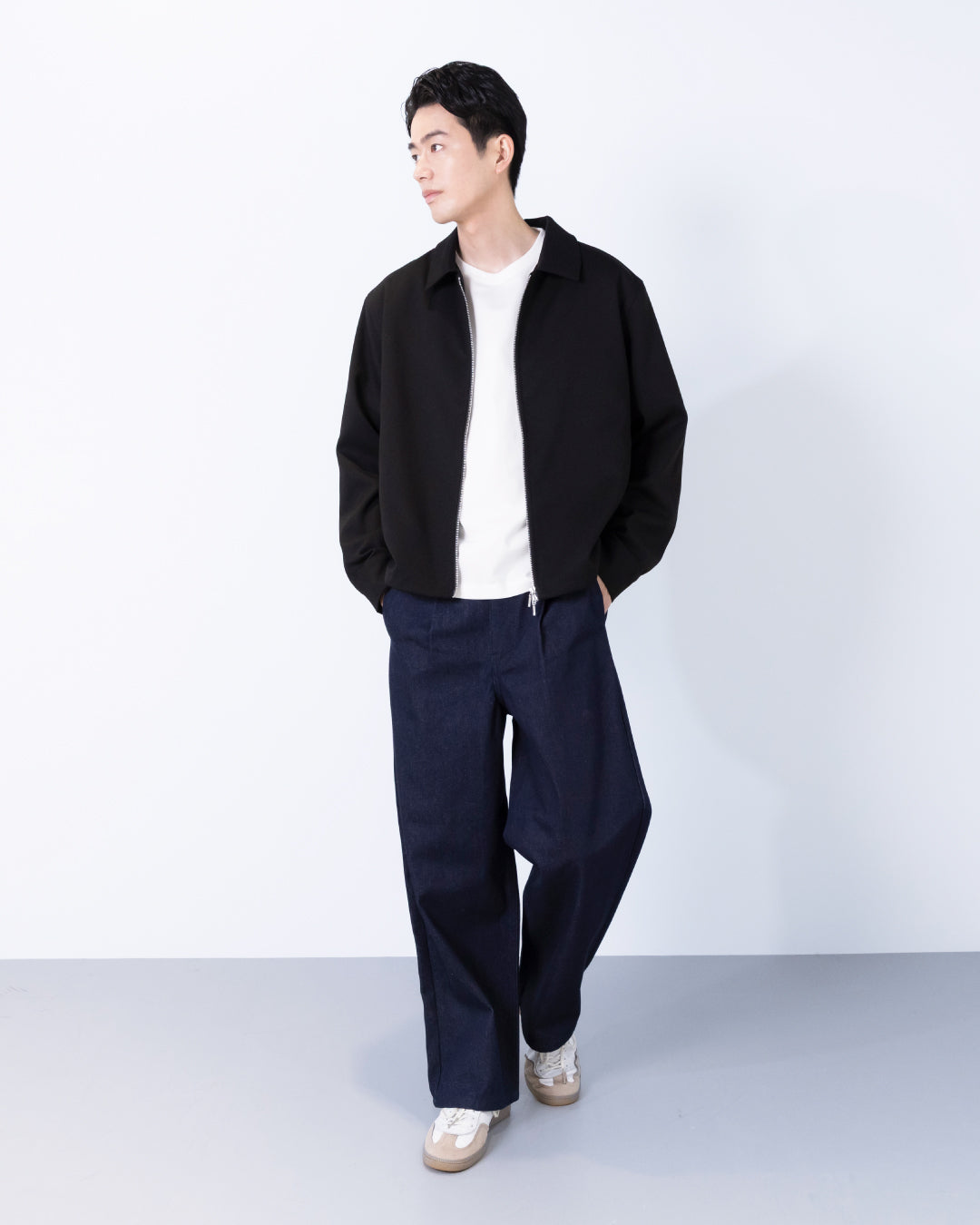 Wide Straight Denim Pants -indigo-