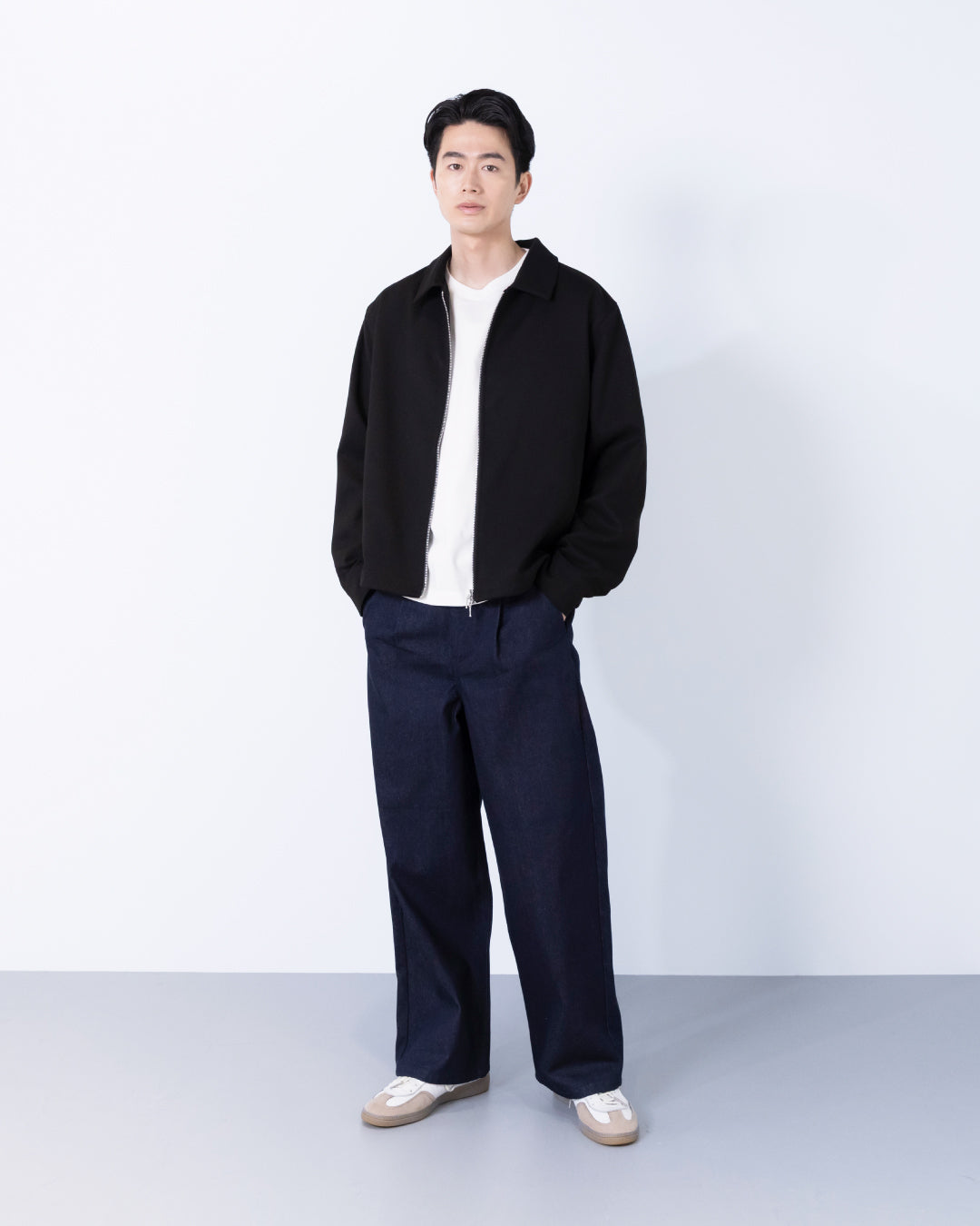 Wide Straight Denim Pants -indigo-